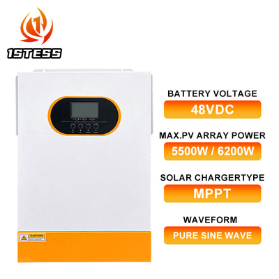 ولتاژ خروجی 48VDC اینورتر هیبریدی 5000W سیستم برق پشتیبان شبکه خورشیدی با شارژر خورشیدی MPPT